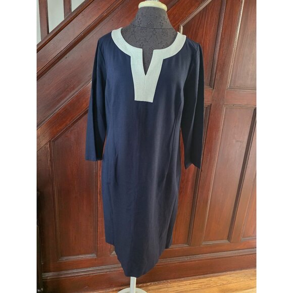 Talbots Womens Navy Blue & Beige Dress Size 12 - Picture 1 of 8